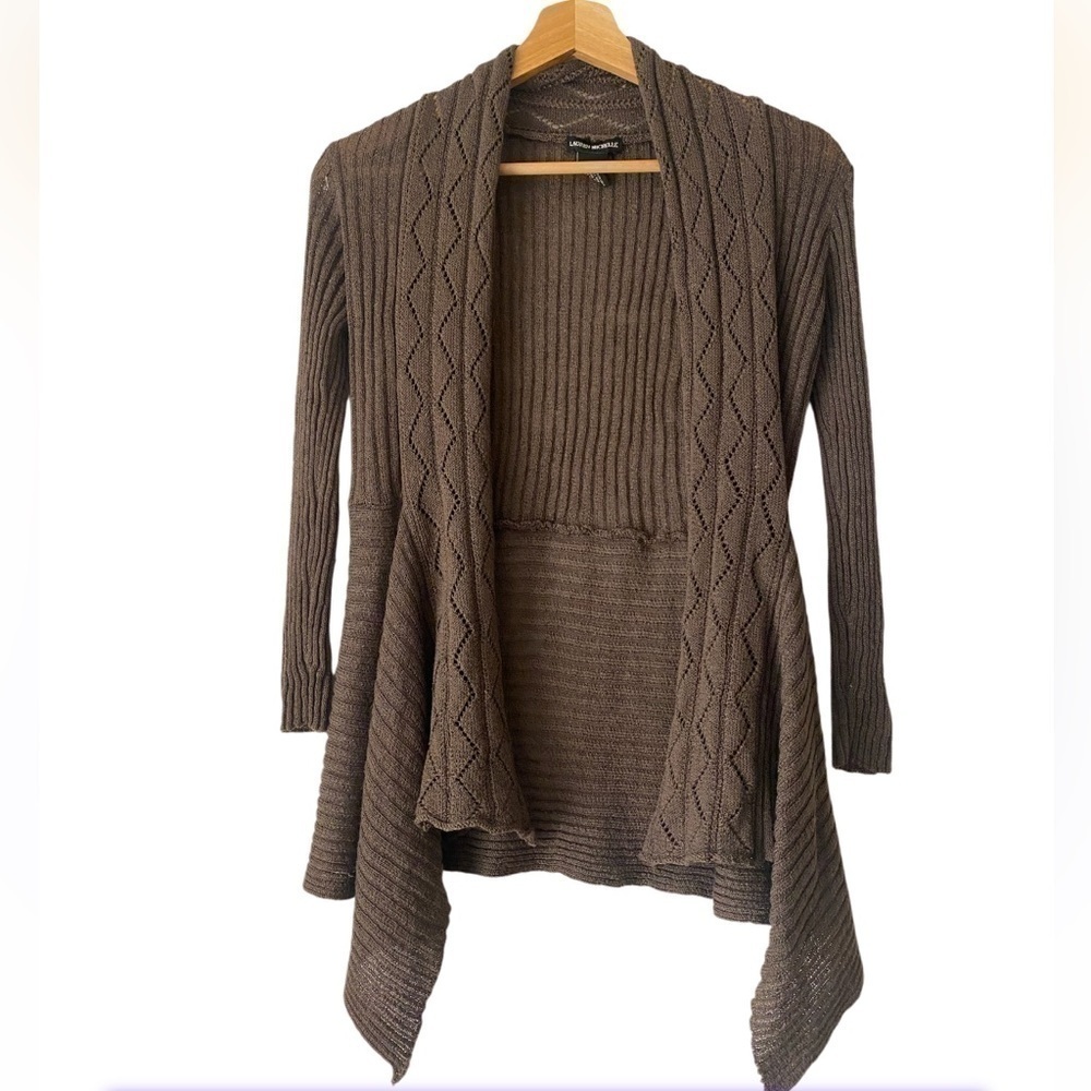 LAUREN MICHELLE BROWN OPEN FRONT DRAPED CARDIGAN SIZE SMALL
